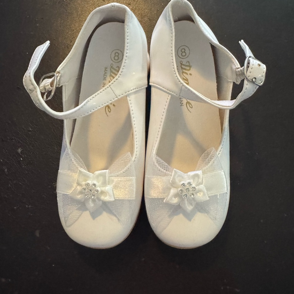 White Kids Shoes with Floral Detail
